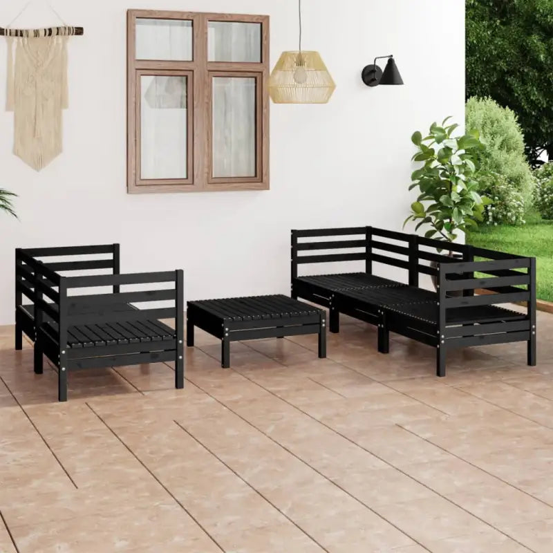 Tuinset van massief grenenhout voor ontspanning en gezelligheid - Zwart - Tuinsets
