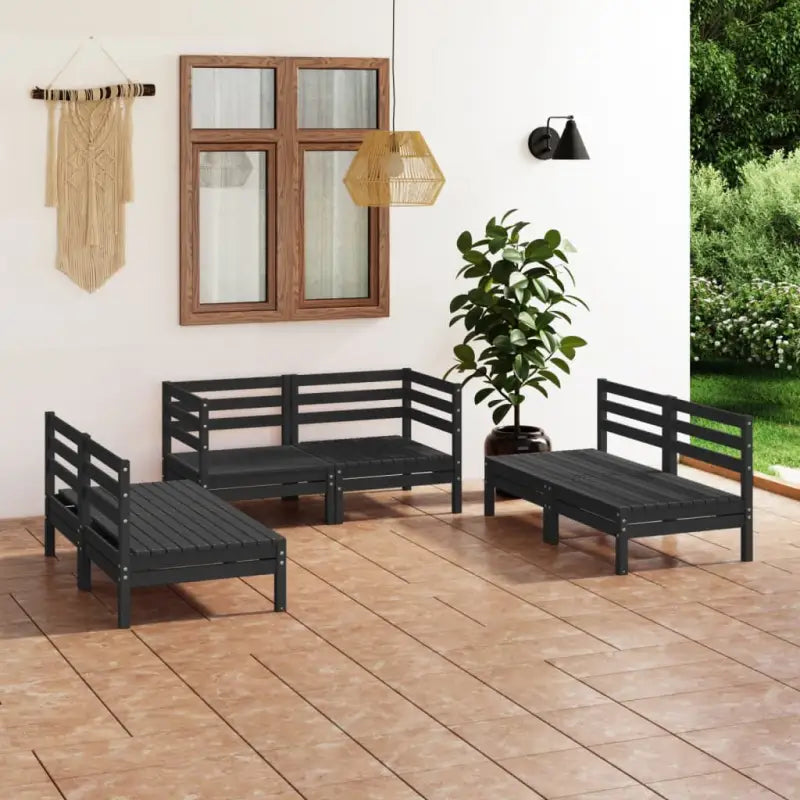 Tuinset van massief grenenhout voor ontspanning en gezelligheid - Zwart - Tuinsets