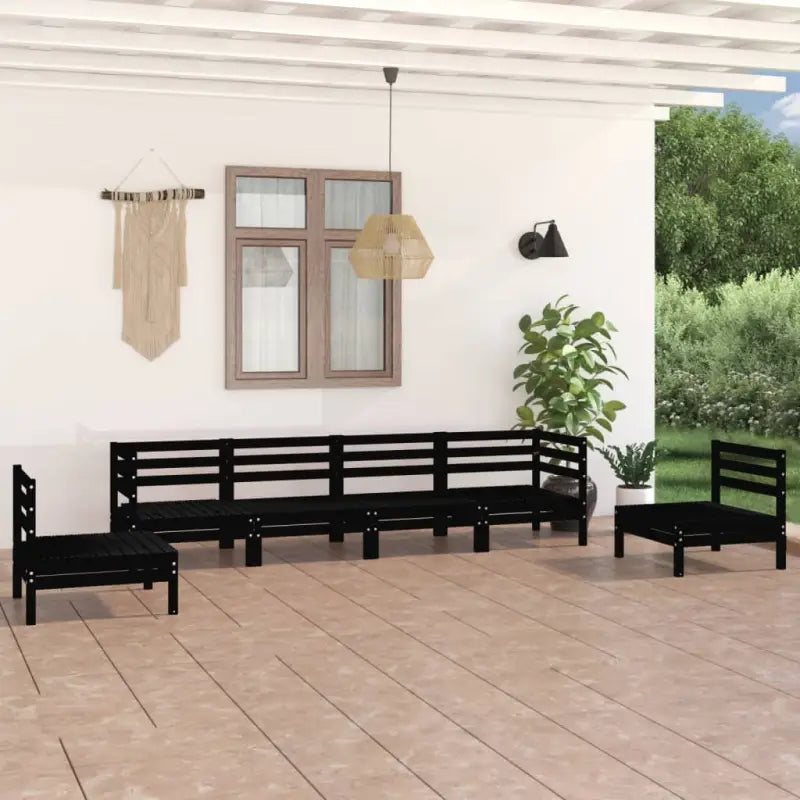 Tuinset van massief grenenhout voor ontspanning en gezelschap - Zwart - Tuinsets