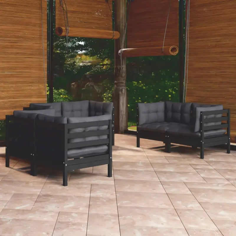 Tuinset van massief grenenhout voor ontspanning en samenkomen - Zwart - Tuinsets