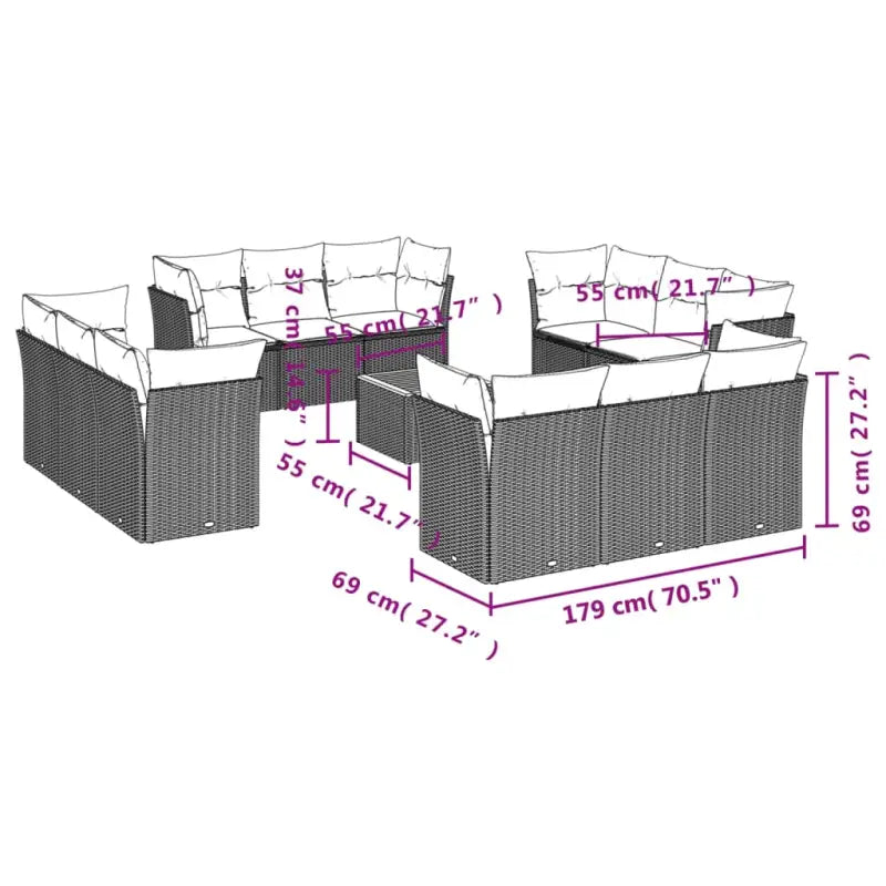 Tuinset van poly rattan en gepoedercoat staal met grote afmetingen - Tuinsets