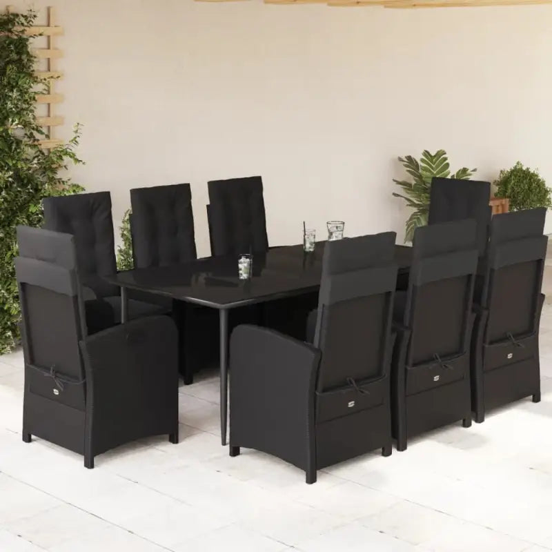 Tuinset van poly rattan in zwart materiaal gemakkelijk schoon en onderhoudsarm - 200 cm tafellengte / Met voetensteun