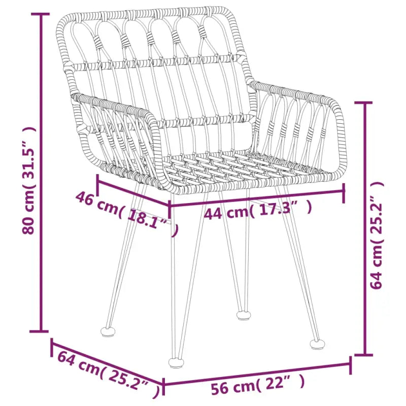 Tuinset van poly rattan met duurzame en eenvoudig schoon te maken afmetingen - Tuinsets
