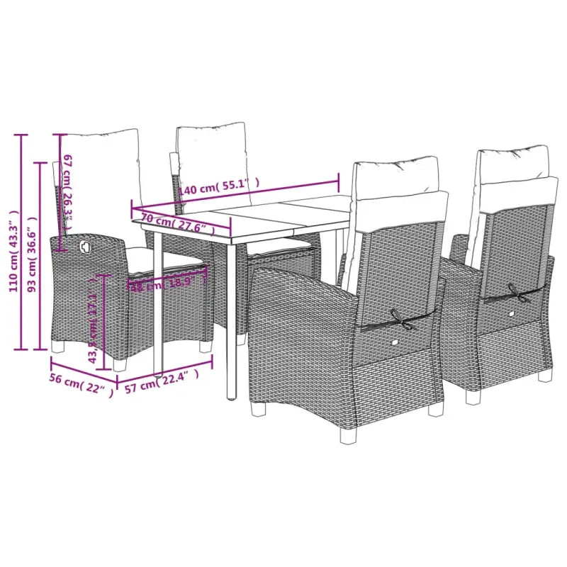 Tuinset van poly rattan met gemakkelijk schoon en gehard glas oppervlak - Tuinsets