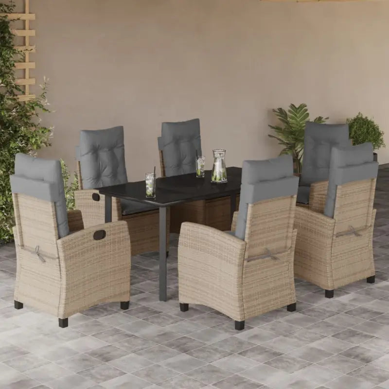 Tuinset van poly rattan met gemakkelijk schoon en gehard glas oppervlak - 160 cm tafellengte / Zonder voetensteun