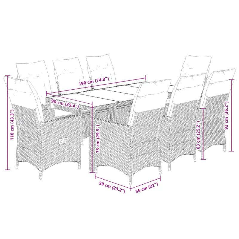Tuinset van poly rattan met gemakkelijk schoon en gehard glas tafel - Tuinsets