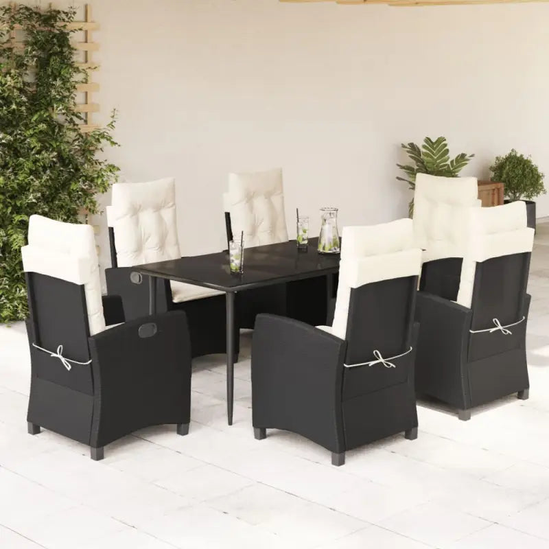 Tuinset van poly rattan met gemakkelijk schoon gehard glas - 160 cm tafellengte / Zonder voetensteun - Tuinsets