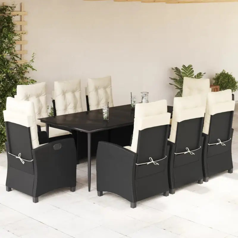 Tuinset van poly rattan met gemakkelijk schoon gehard glas - 200 cm tafellengte / Met voetensteun - Tuinsets