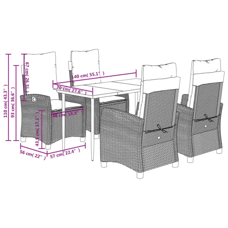 Tuinset van poly rattan met gemakkelijk schoon gehard glas - Tuinsets