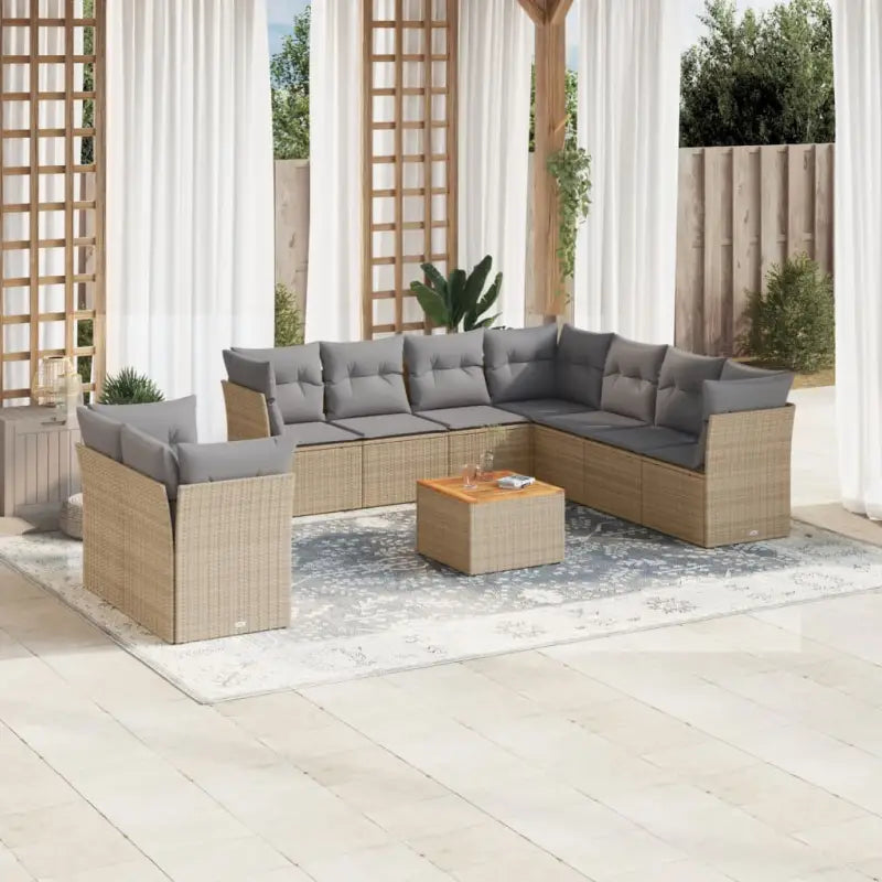 Tuinset van poly rattan met gepoedercoat staal voor comfortabel buitenvoordeel - Beige en grijs - Tuinsets