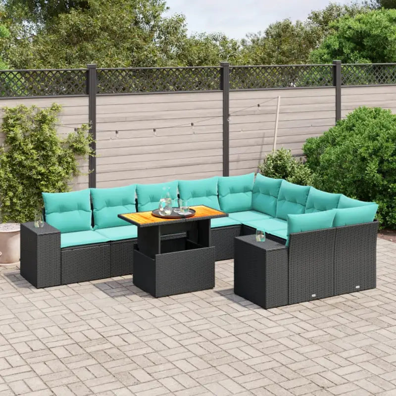 Tuinset van zwart materiaal en gepoedercoat staal met ruime afmetingen - Zwart / 5x midden + Tafel + 2x hoek - Tuinsets
