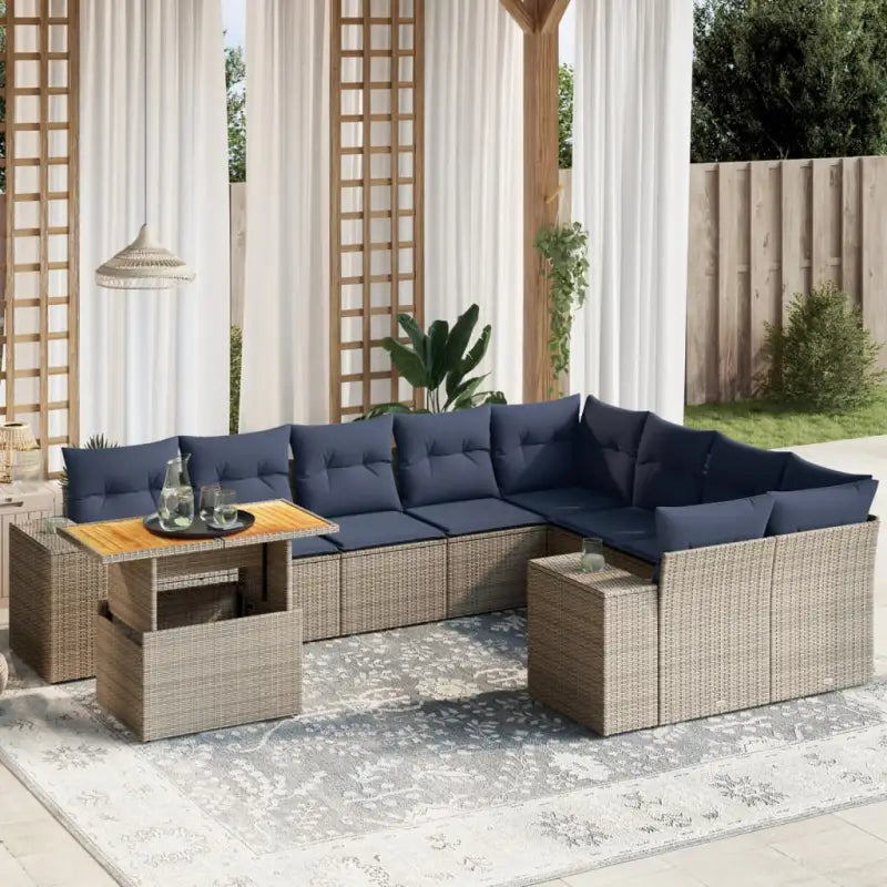 Tuinset van zwart materiaal en gepoedercoat staal met ruime afmetingen - Grijs / Tafel + 2x hoek + 5x midden - Tuinsets
