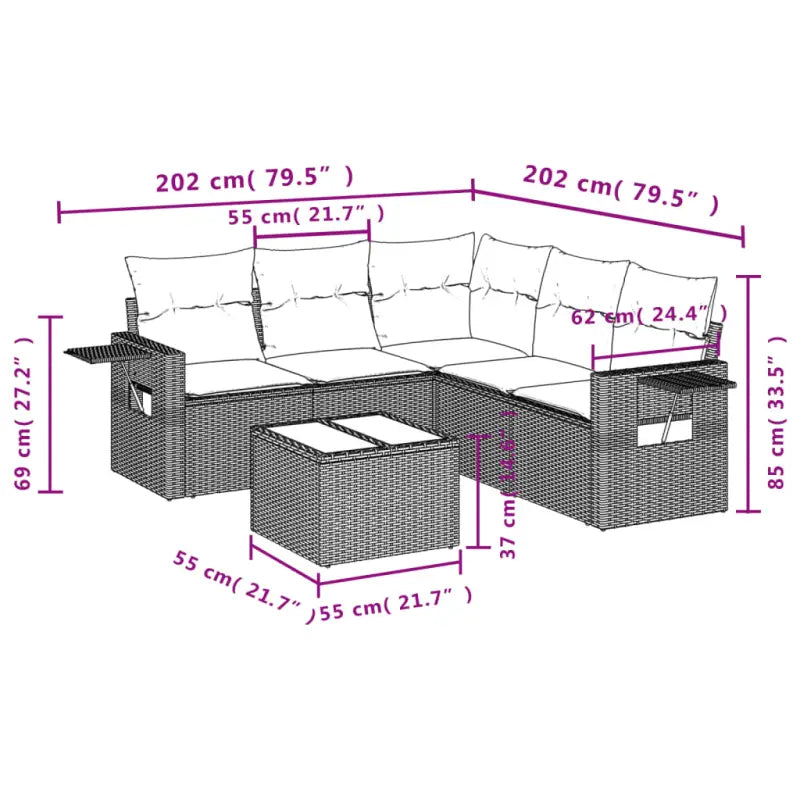 Tuinsets in beige materiaal met gepoedercoat staal en afmetingen - Tuinsets