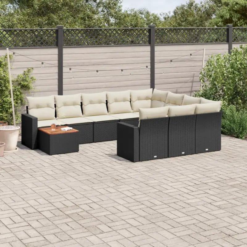 Tuinsets in gemengd beige materiaal voor comfortabele buitenruimte - Zwart en crème / Tafel + 2x hoek + 6x midden