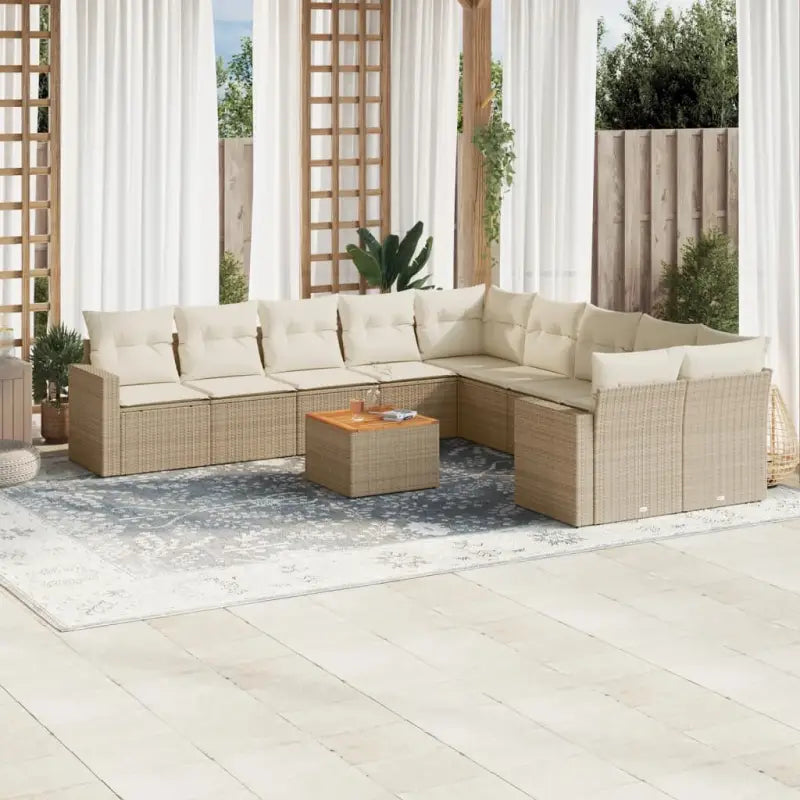 Tuinsets in gemengd beige materiaal voor comfortabele buitenruimte - beige en crèmekleurig / Tafel + 6x midden + 2x