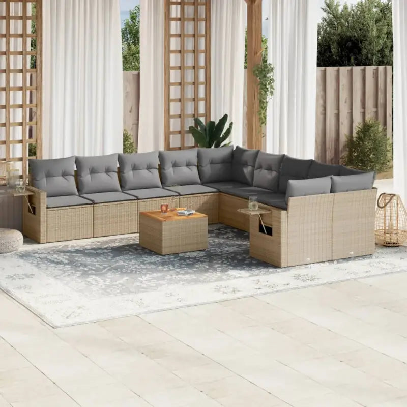 Tuinsets in gemengd beige voor een comfortabele buitenruimte - beige mix en grijs / Tafel + 6x midden + 2x hoek