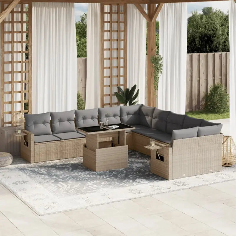 Tuinsets in zwart materiaal met gepoedercoat staal en afmetingen - Beige en grijs / Met tafel - Tuinsets