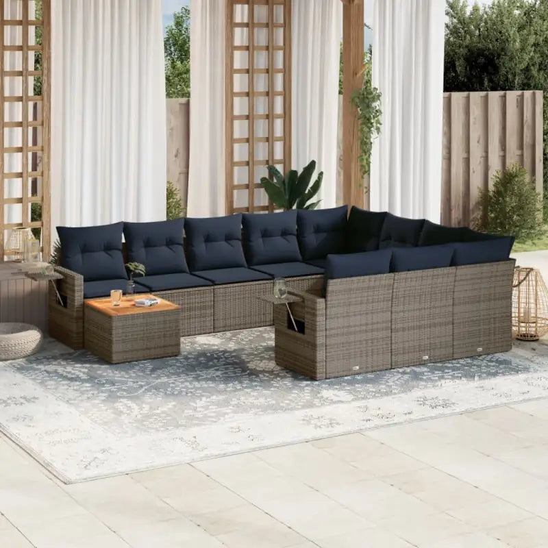 Tuinsets met grijs materiaal en gepoedercoat staal voor comfort - grijs en marineblauw / Tafel + 2x hoek + 6x midden
