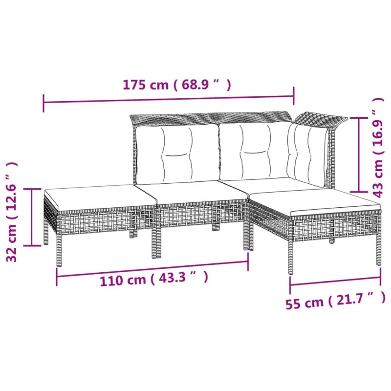 Tuinsets met poly rattan en breedte zitting voor comfortabele buitenruimte - 4x hoek + 4x midden + 3x voetensteun
