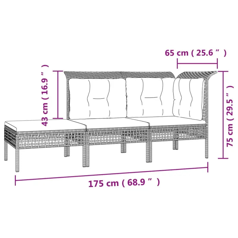 Tuinsets met poly rattan en breedte zitting voor comfortabele buitenruimte - 4x hoek + 4x midden + 3x voetensteun