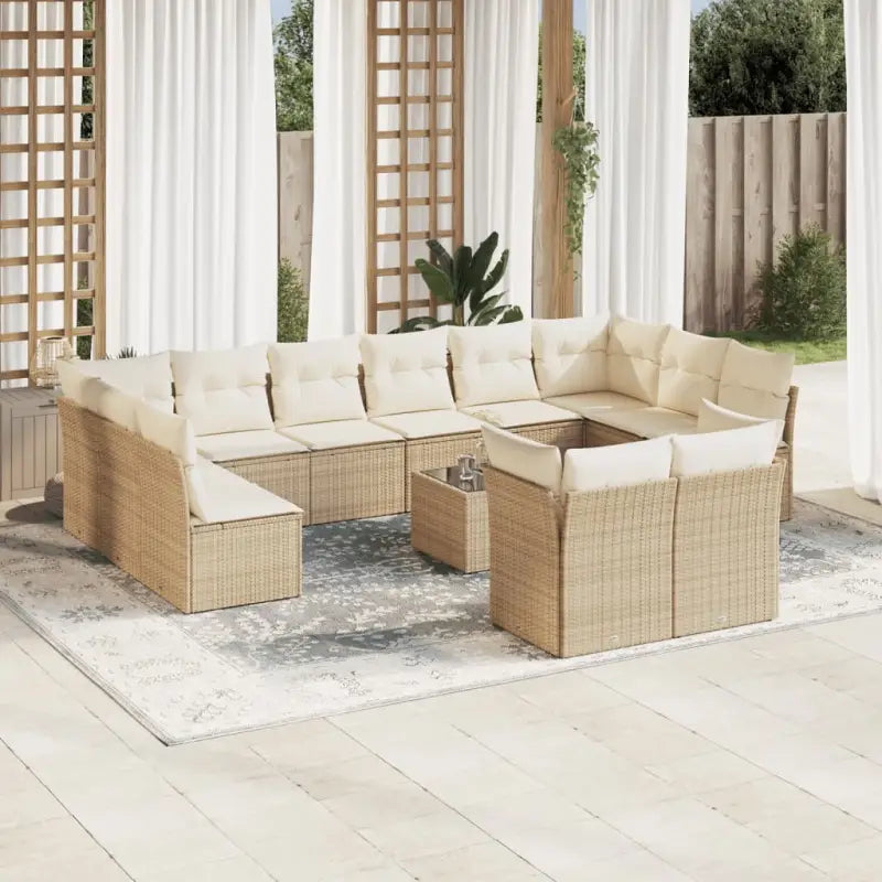 Tuinsets met poly rattan en comfortabele zitervaring in gepoedercoat staal - beige en crèmekleurig / Met tafel