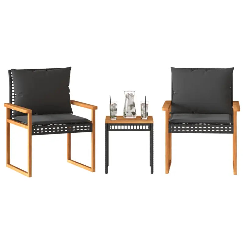 Tuinsets met poly rattan en comfortabele zitervaring in natuurlijke afwerking - Zwart - Tuinsets