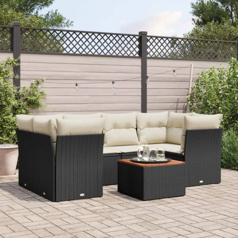 Tuinsets met poly rattan en gepoedercoat staal voor buitenplezier - Zwart en crème - Tuinsets