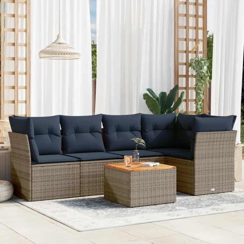 Tuinsets met poly rattan en gepoedercoat staal voor comfortabel buitenplezier - Grijs / Tafel + 3x hoek + 2x midden