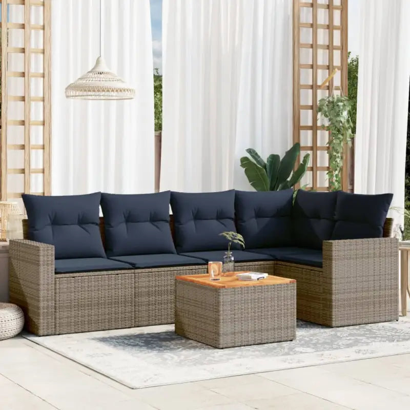 Tuinsets met zwart gepoedercoat staal voor comfortabele buitenruimte - Grijs / hoek + Tafel + 2x midden - Tuinsets