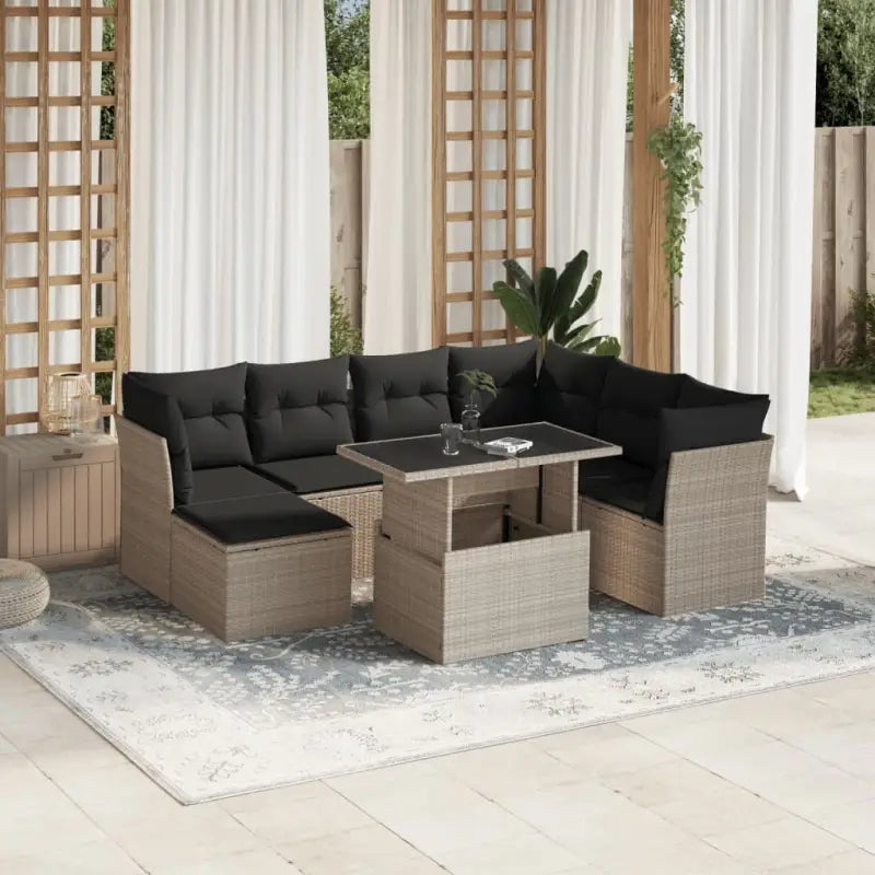 Tuinsets met zwart materiaal en gepoedercoat staal for een stijlvolle buitenruimte - Lichtgrijs / Met tafel - Tuinsets