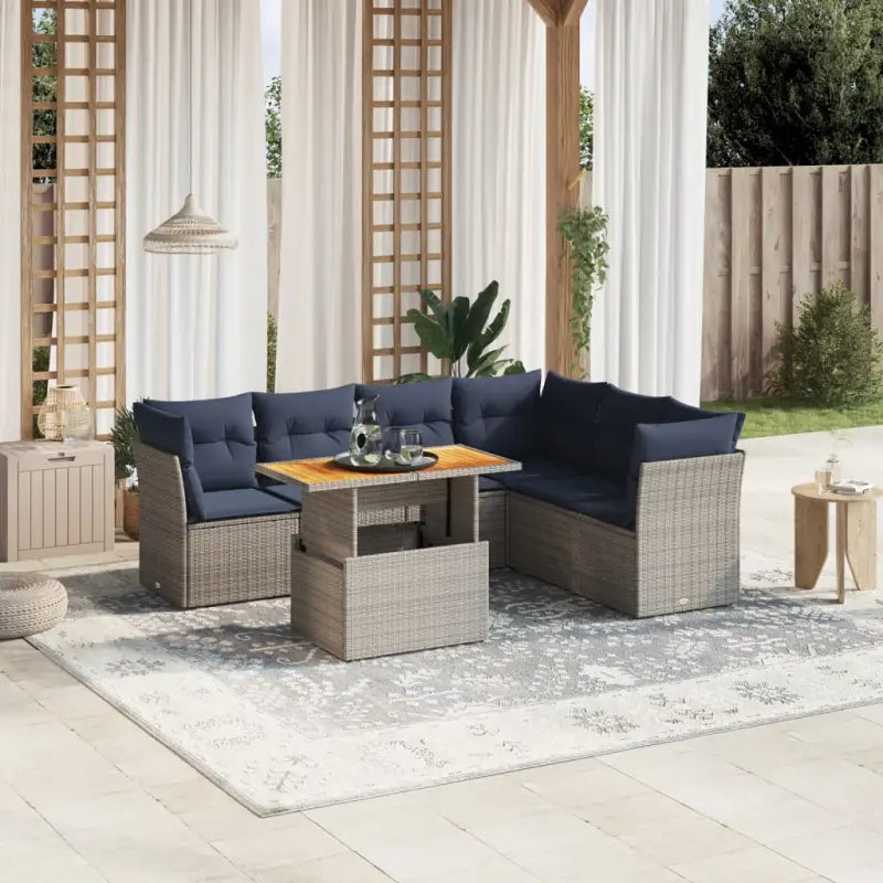 Tuinsets met zwart materiaal en gepoedercoat staal voor buitenplezier - Grijs / 3x midden + 3x hoek + Tafel - Tuinsets
