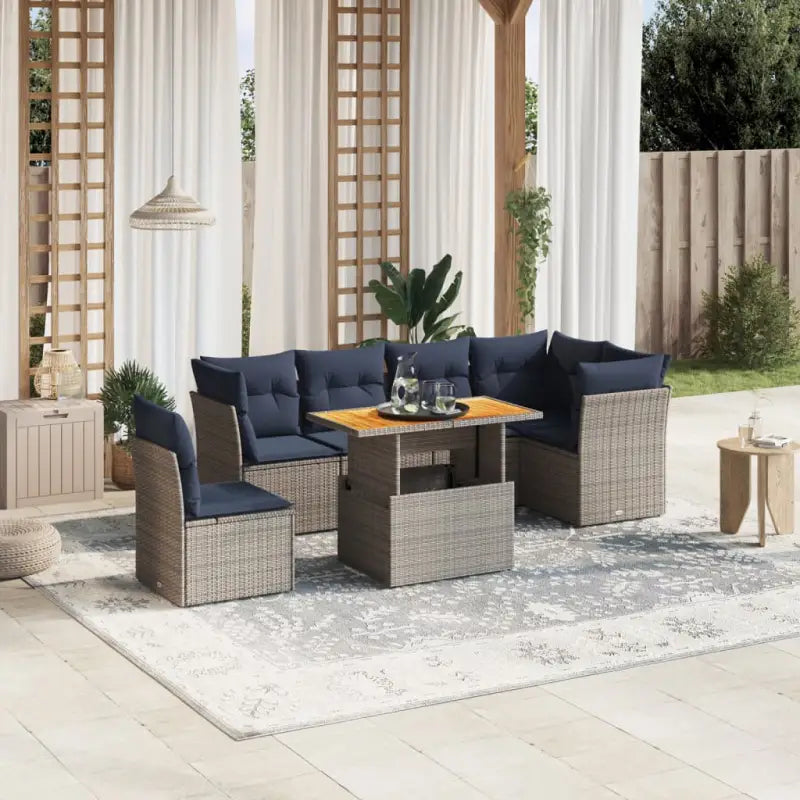 Tuinsets met zwart materiaal en gepoedercoat staal voor buitenplezier - Grijs / Tafel + 3x midden + 3x hoek - Tuinsets
