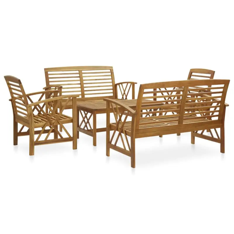 Tuinsets van massief acaciahout met vintage uitstraling - Bruin / 2x Bank + 2x Fauteuil + Tafel - Tuinsets