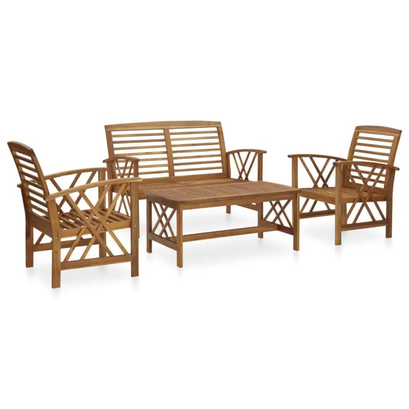 Tuinsets van massief acaciahout met vintage uitstraling - Bruin / Bank + 2x Fauteuil + Tafel - Tuinsets