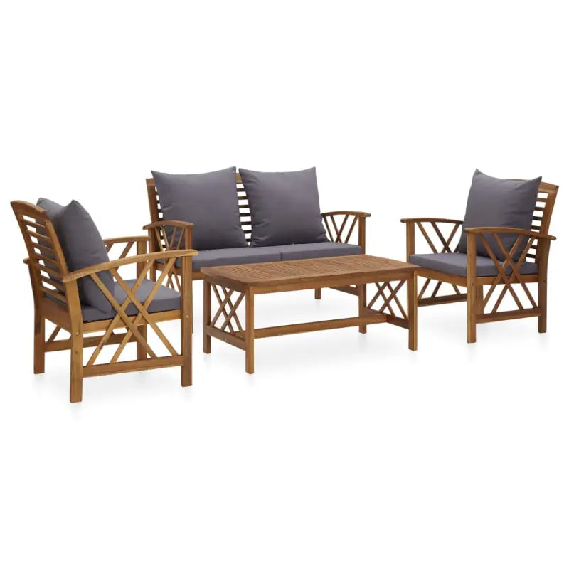 Tuinsets van massief acaciahout met vintage uitstraling - Grijs / Bank + 2x Fauteuil + Tafel - Tuinsets