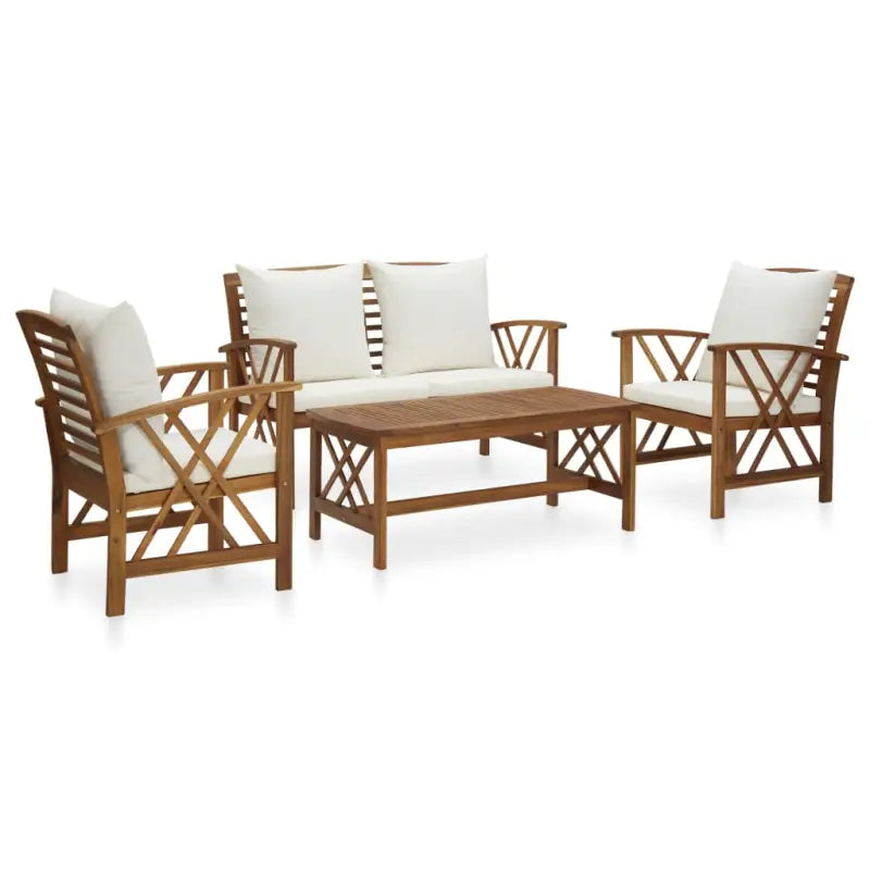 Tuinsets van massief acaciahout met vintage uitstraling - Wit / Bank + 2x Fauteuil + Tafel - Tuinsets