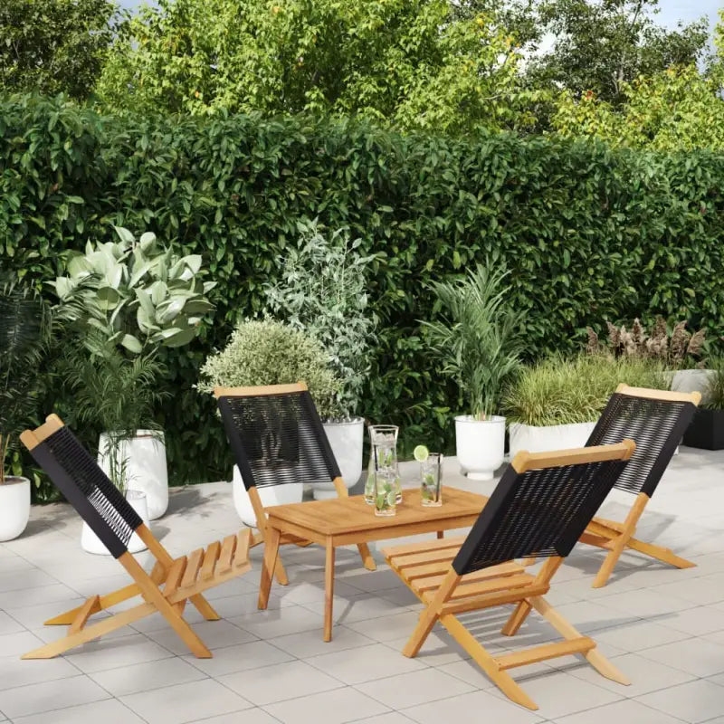Tuinstoelen met massief acaciahout en gekantelde rugleuning - Zwart / 4 - Tuinstoelen