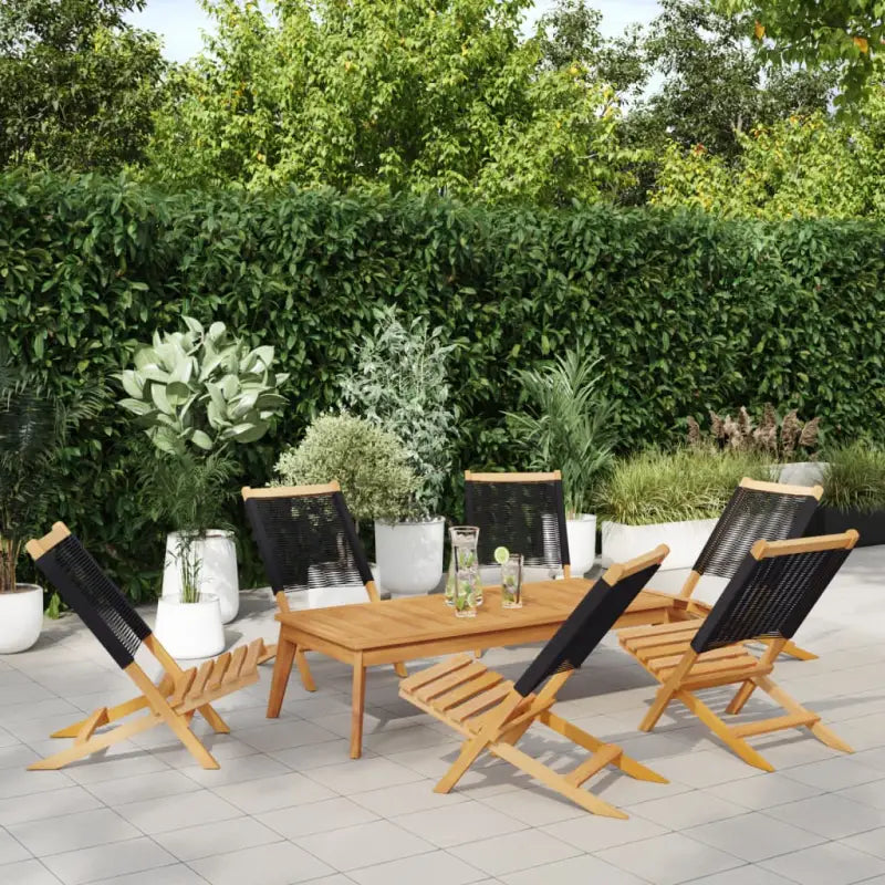 Tuinstoelen met massief acaciahout en gekantelde rugleuning - Zwart / 6 - Tuinstoelen