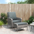 Tuinstoelen met voetenbank van poly rattan met comfortabele afmetingen zitkussen - Grijs / 1 - Tuinstoelen