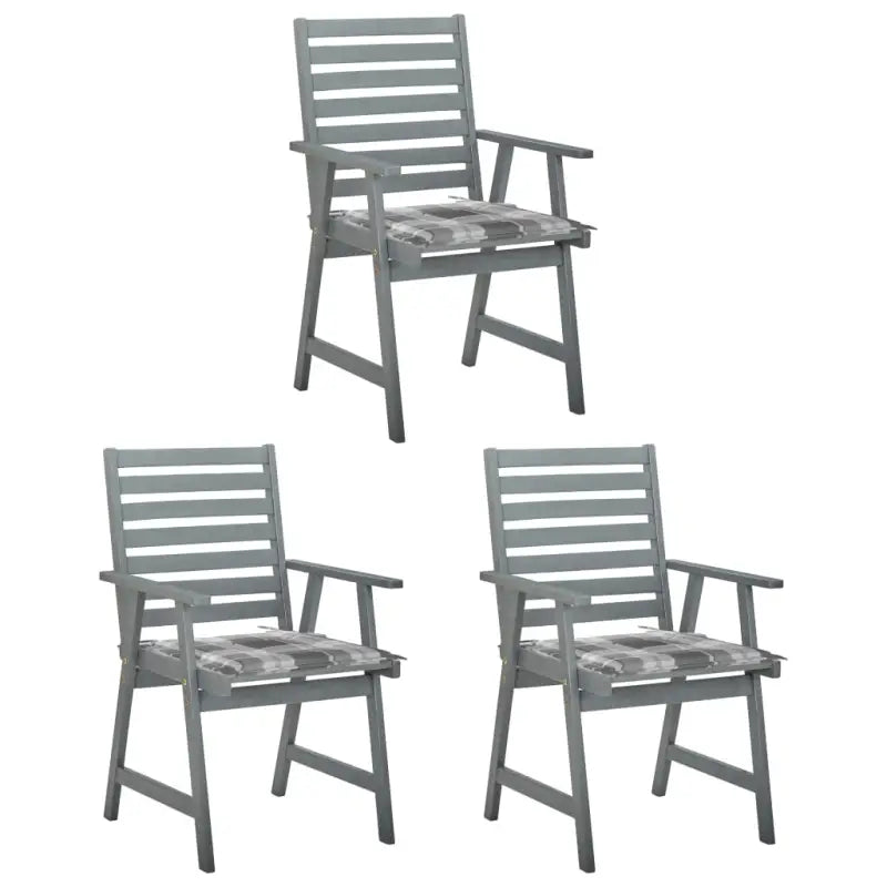 Tuinstoelen set van massief acaciahout met comfortabele kussens - Grijs ruitpatroon / 3 - Tuinstoelen