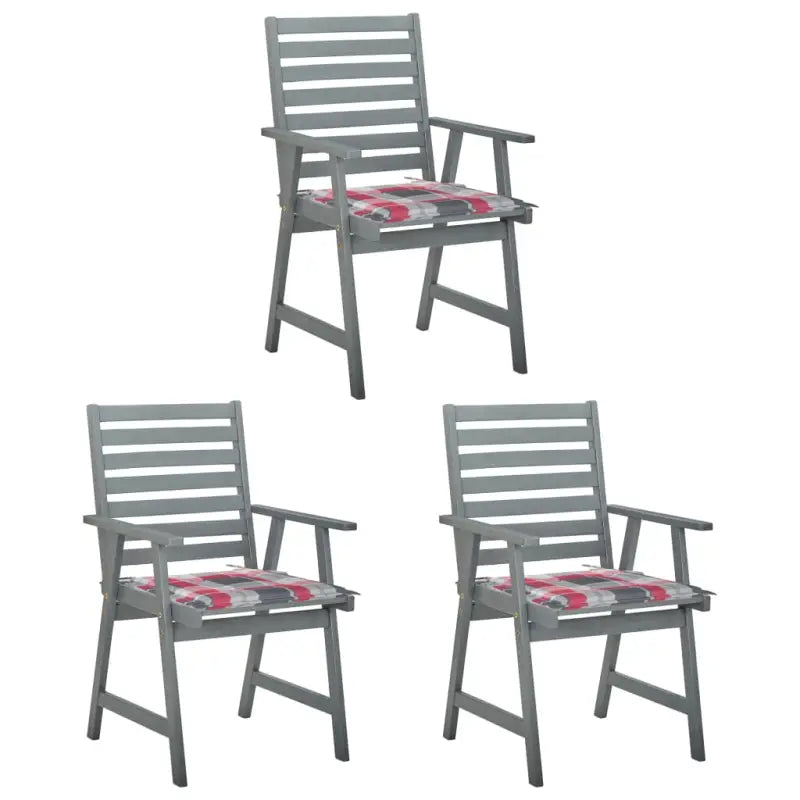 Tuinstoelen set van massief acaciahout met comfortabele kussens - Rood ruitpatroon / 3 - Tuinstoelen