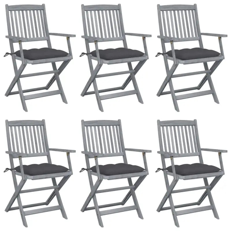 Tuinstoelen set van massief acaciahout met kussens voor buitenâ - Antraciet / 6 - Tuinstoelen