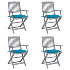 Tuinstoelen set van massief acaciahout met kussens voor buitenâ - lichtblauw / 4 - Tuinstoelen