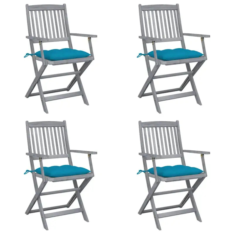 Tuinstoelen set van massief acaciahout met kussens voor buitenâ - lichtblauw / 4 - Tuinstoelen