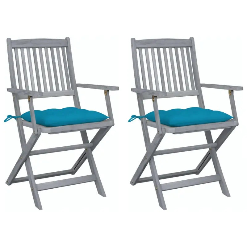 Tuinstoelen set van massief acaciahout met kussens voor buitenâ - lichtblauw / 2 - Tuinstoelen