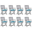 Tuinstoelen set van massief acaciahout met kussens voor buitenâ - lichtblauw / 8 - Tuinstoelen