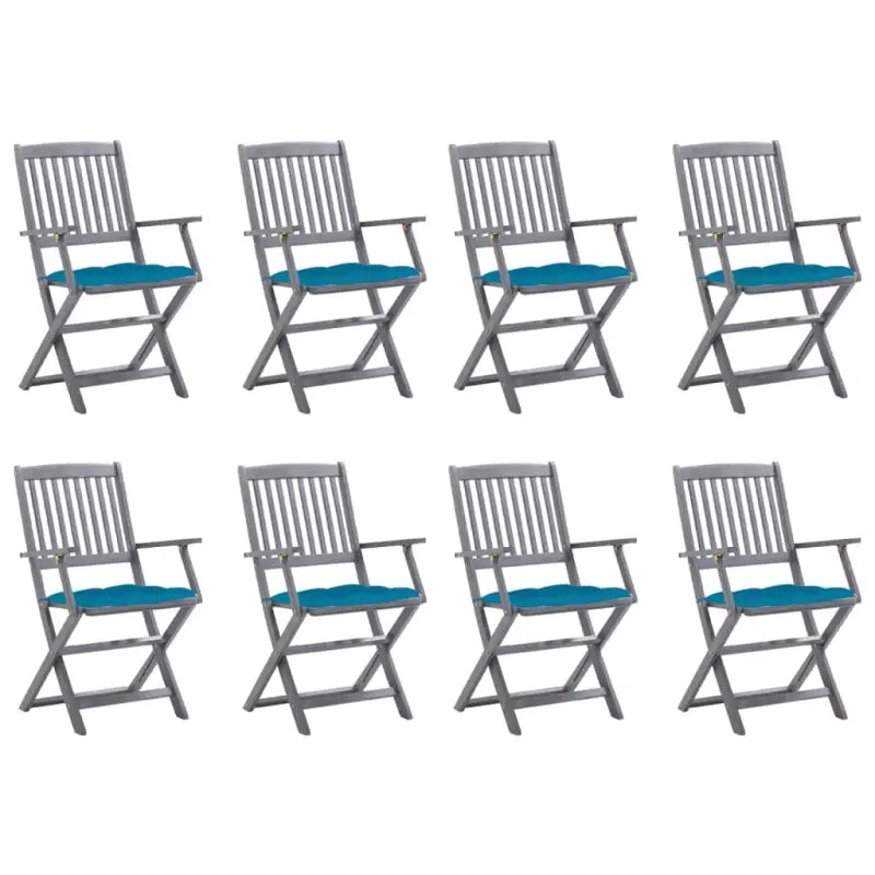 Tuinstoelen set van massief acaciahout met kussens voor buitenâ - lichtblauw / 8 - Tuinstoelen
