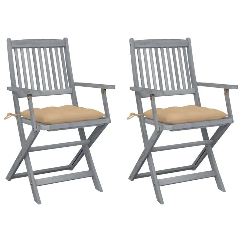 Tuinstoelen set van massief acaciahout met kussens voor buitenâ - Beige / 2 - Tuinstoelen
