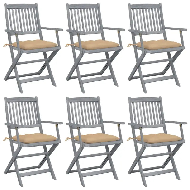 Tuinstoelen set van massief acaciahout met kussens voor buitenâ - Beige / 6 - Tuinstoelen
