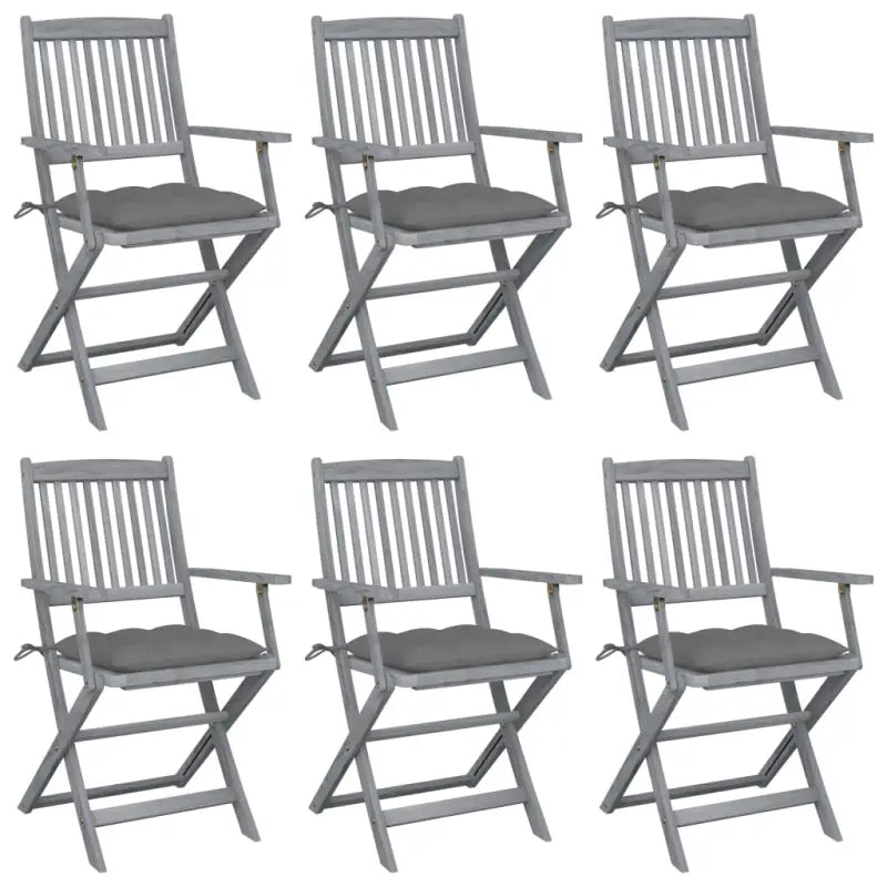 Tuinstoelen set van massief acaciahout met kussens voor buitenâ - Grijs / 6 - Tuinstoelen